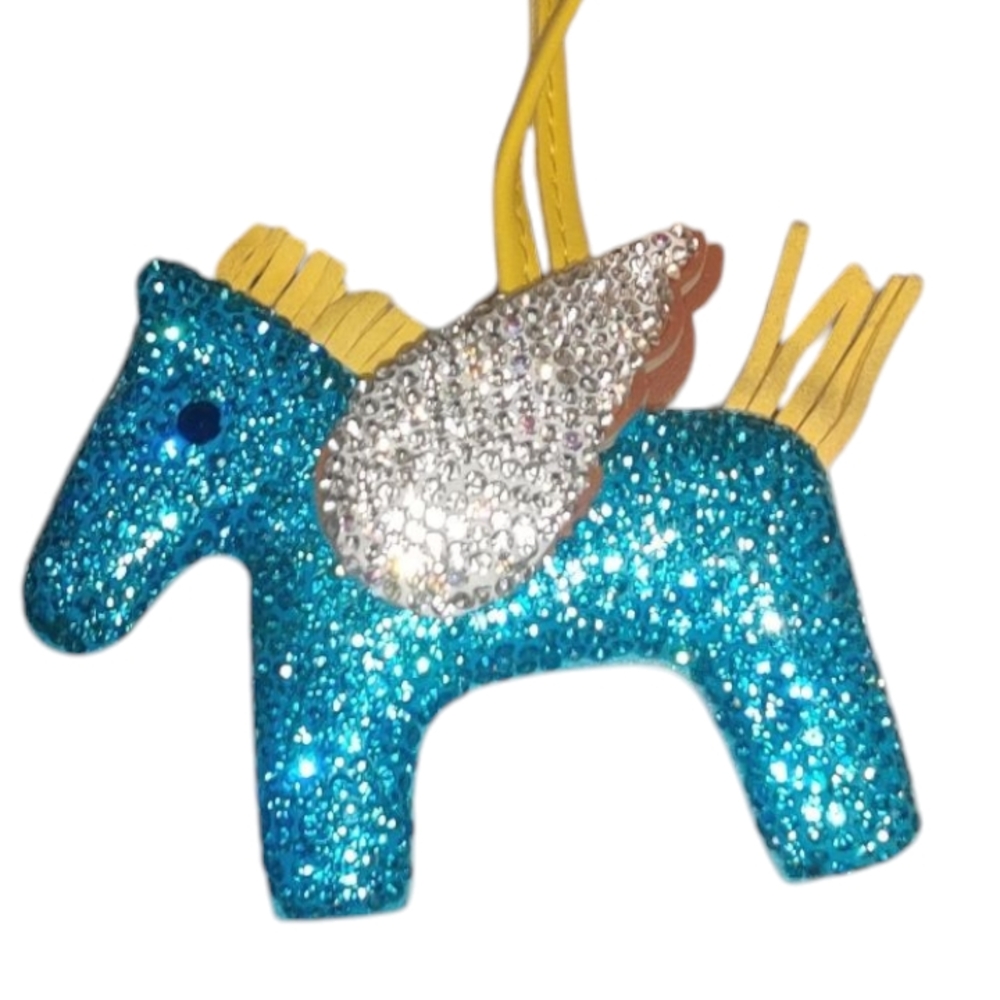 Blue Rhinestone Pegasus Bag Charm Silver Wing